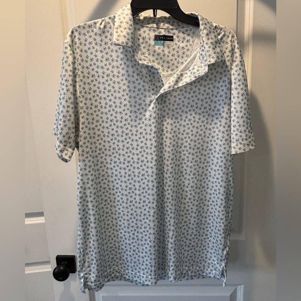 PGA Tour White Polo with Blue Floral Design